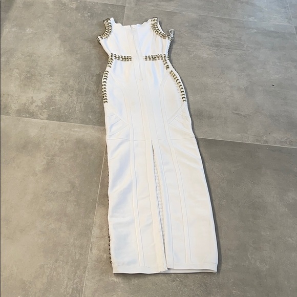 White and gold high slit gown - Picture 7 of 11